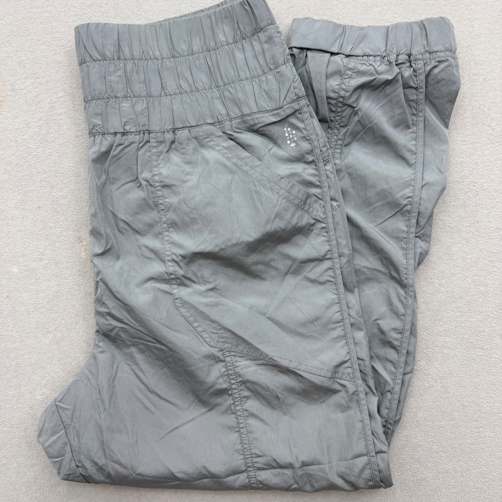 Free People FP Movement Way Home Jogger Women L Gray Smocked High Rise Pants